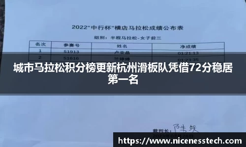 城市马拉松积分榜更新杭州滑板队凭借72分稳居第一名